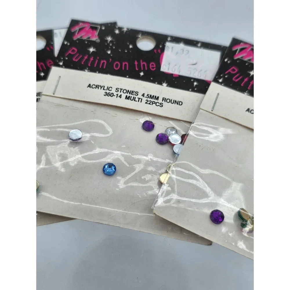 7 Lot - Vtg Puttin' On‎ The Glitz Rhinestones Acrylic Stones - 4.5mm - Rainbow